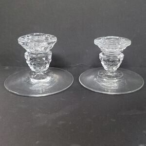 Fostoria Glass American Pattern Low Candle Holders Two Line #2056 PAIR CLEAR